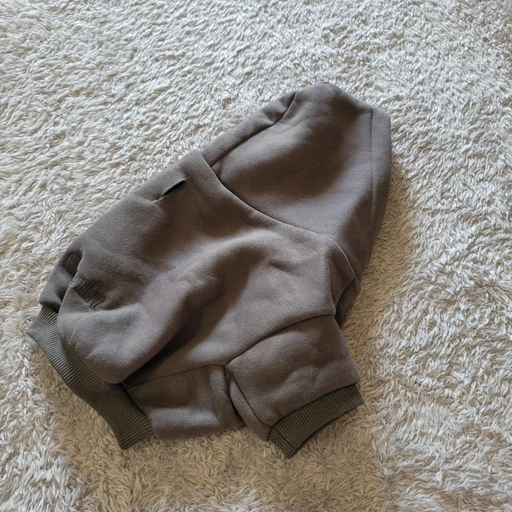 Comfrt Small Dog Hoodie Gray Fleece Pet Sweater Leash Hole XS